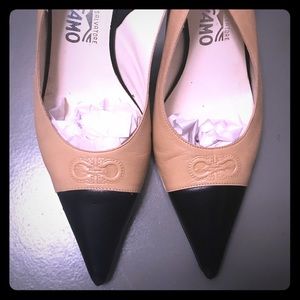 Salvatore Ferragamo Tan Slingbacks w/Black Toe Cap